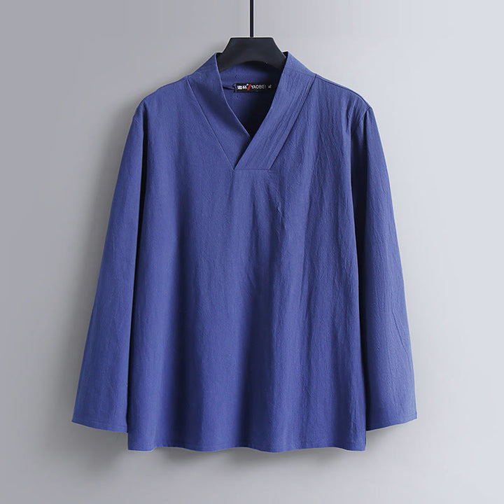 Buddha Stones Cross-Collars Cotton Tang Suit Hanfu Top Pants Clothing Men's Set - image 14