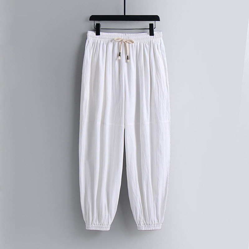 Buddha Stones Cross-Collars Cropped Bloomers Cotton Tang Suit Hanfu Top Pants Clothing Men's Set - image 18