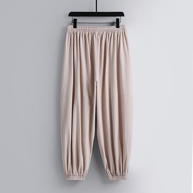 Buddha Stones Cross-Collars Cropped Bloomers Cotton Tang Suit Hanfu Top Pants Clothing Men's Set - image 3