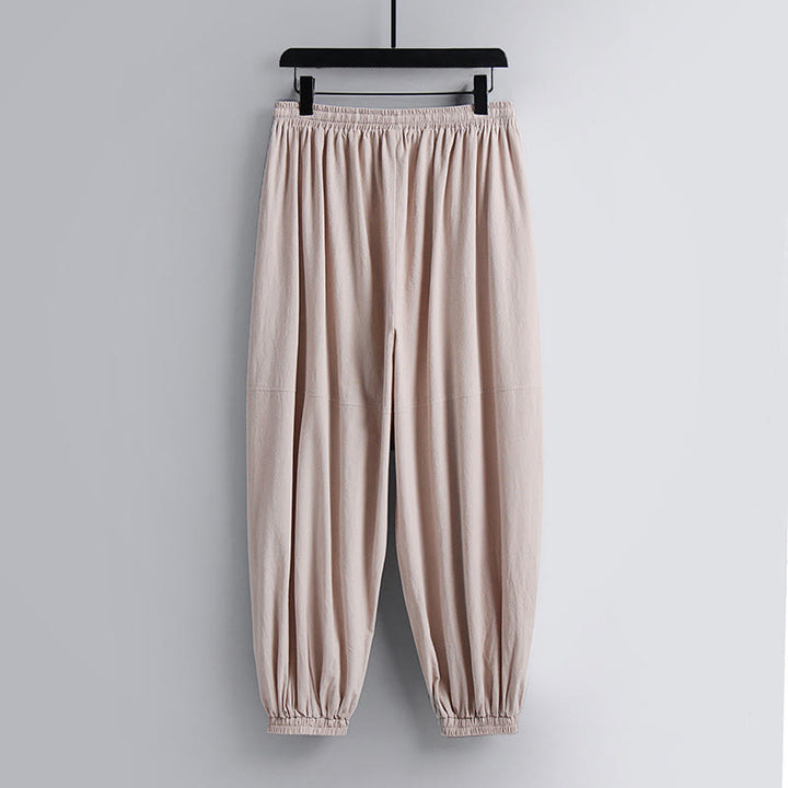 Buddha Stones Cross-Collars Cropped Bloomers Cotton Tang Suit Hanfu Top Pants Clothing Men's Set - image 3