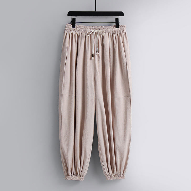 Buddha Stones Cross-Collars Cropped Bloomers Cotton Tang Suit Hanfu Top Pants Clothing Men's Set - image 2