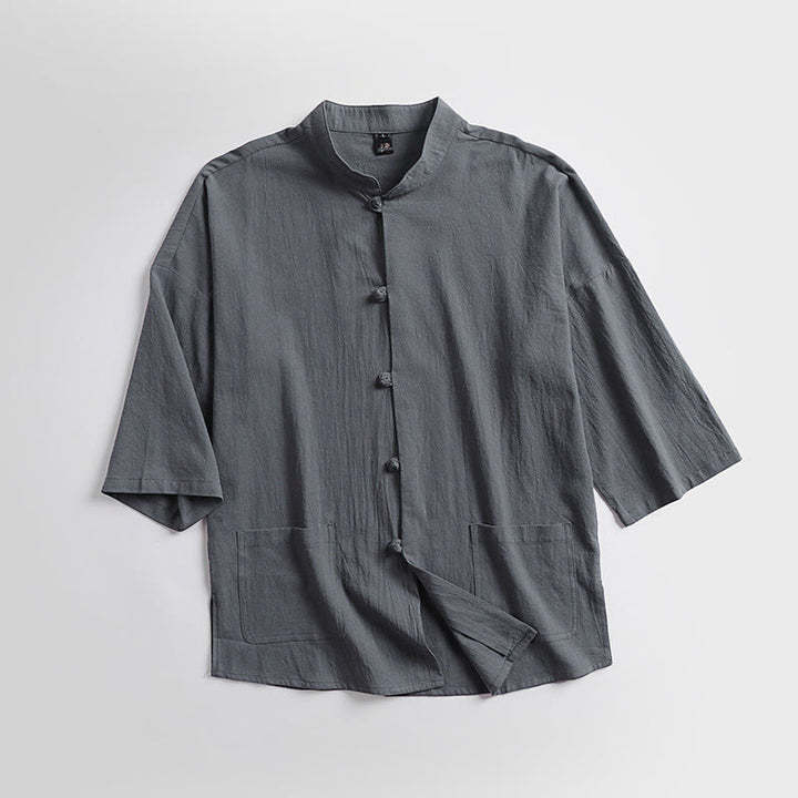 Buddha Stones Three-Quarter Sleeves Cropped Bloomers Cotton Top Pants Clothing Men's Set - image 2