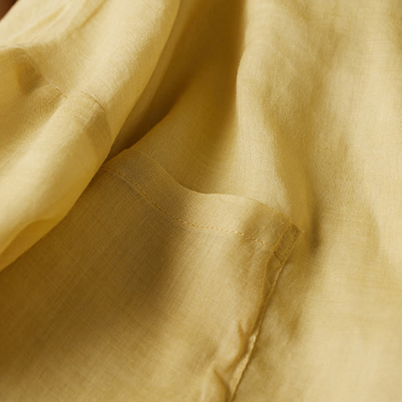 Buddha Stones PLUS SIZE V Neck Casual Solid Color Long Sleeve Shirt Cotton Linen Women's Shirts - image 5