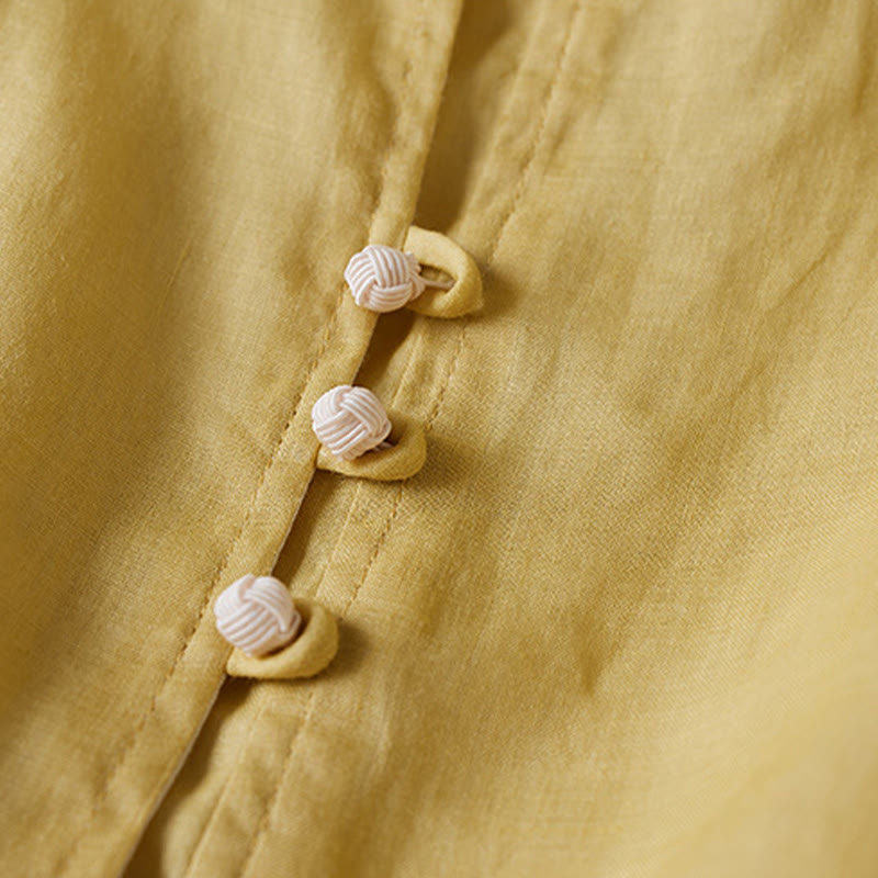 Buddha Stones PLUS SIZE V Neck Casual Solid Color Long Sleeve Shirt Cotton Linen Women's Shirts - image 4