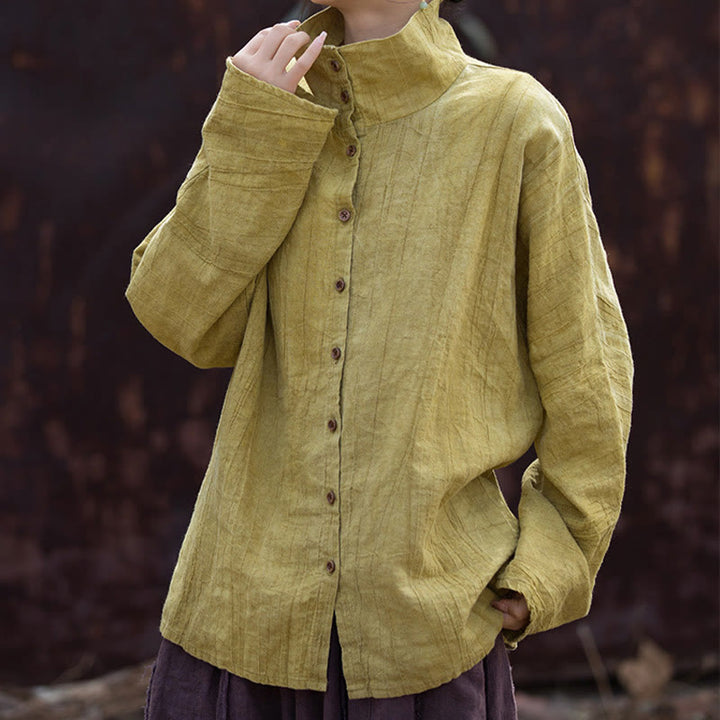 Buddha Stones Turtleneck Dyeing Ramie Cotton Chinese Style Cardigan Clothing - image 4