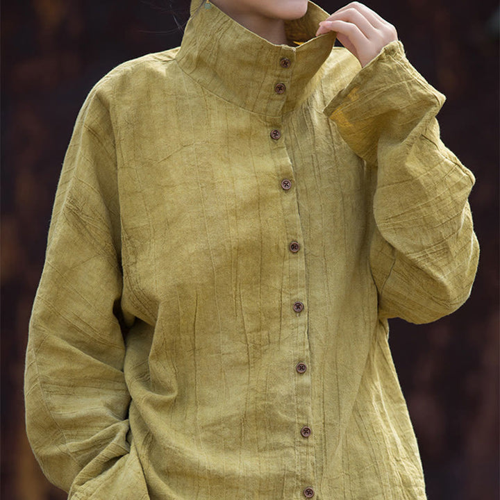 Buddha Stones Turtleneck Dyeing Ramie Cotton Chinese Style Cardigan Clothing - image 2