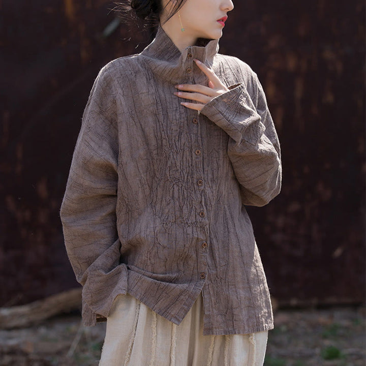 Buddha Stones Turtleneck Dyeing Ramie Cotton Chinese Style Cardigan Clothing - image 24