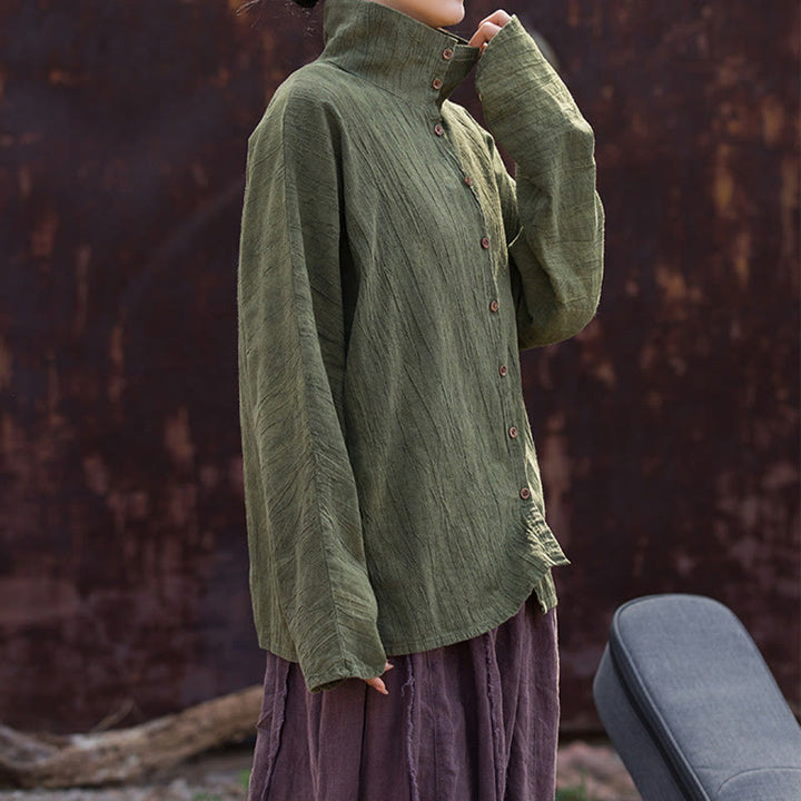 Buddha Stones Turtleneck Dyeing Ramie Cotton Chinese Style Cardigan Clothing - image 17