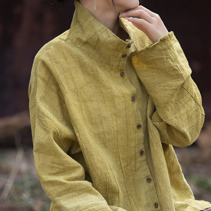 Buddha Stones Turtleneck Dyeing Ramie Cotton Chinese Style Cardigan Clothing - image 1