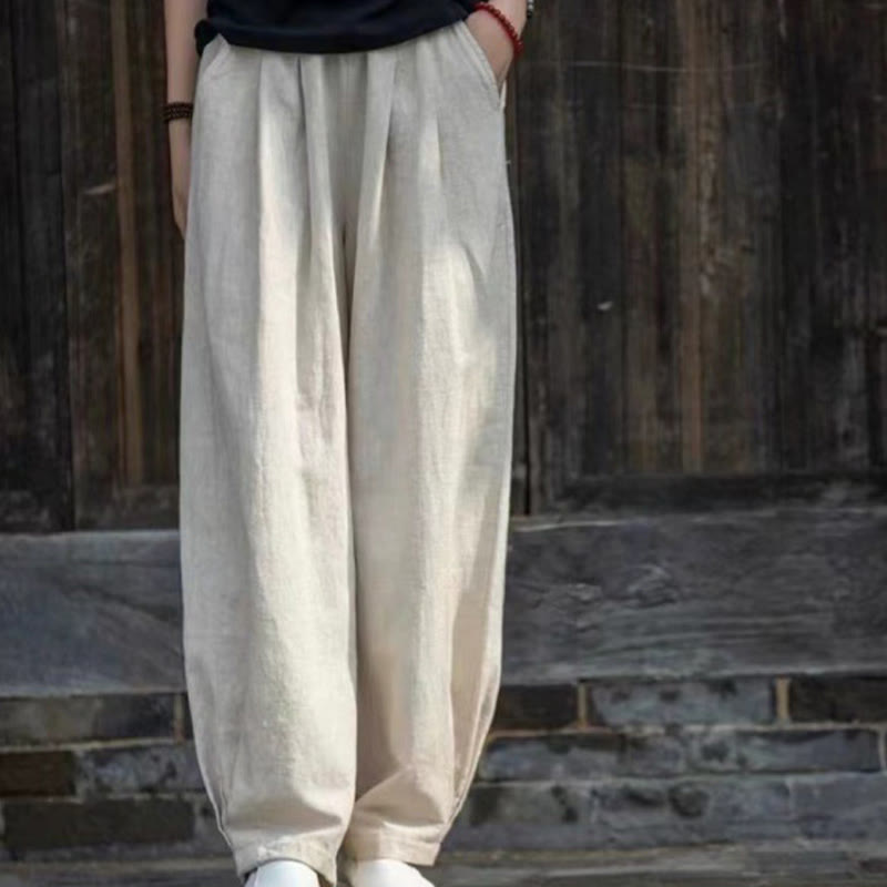 Buddha Stones Casual Cotton Women's Yoga Pants With Pockets - Linen - US14，UK/AU18，EU46 (4XL) - image 0