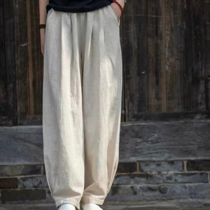 Buddha Stones Casual Cotton Women's Yoga Pants With Pockets - Linen - US14，UK/AU18，EU46 (4XL) - image 0
