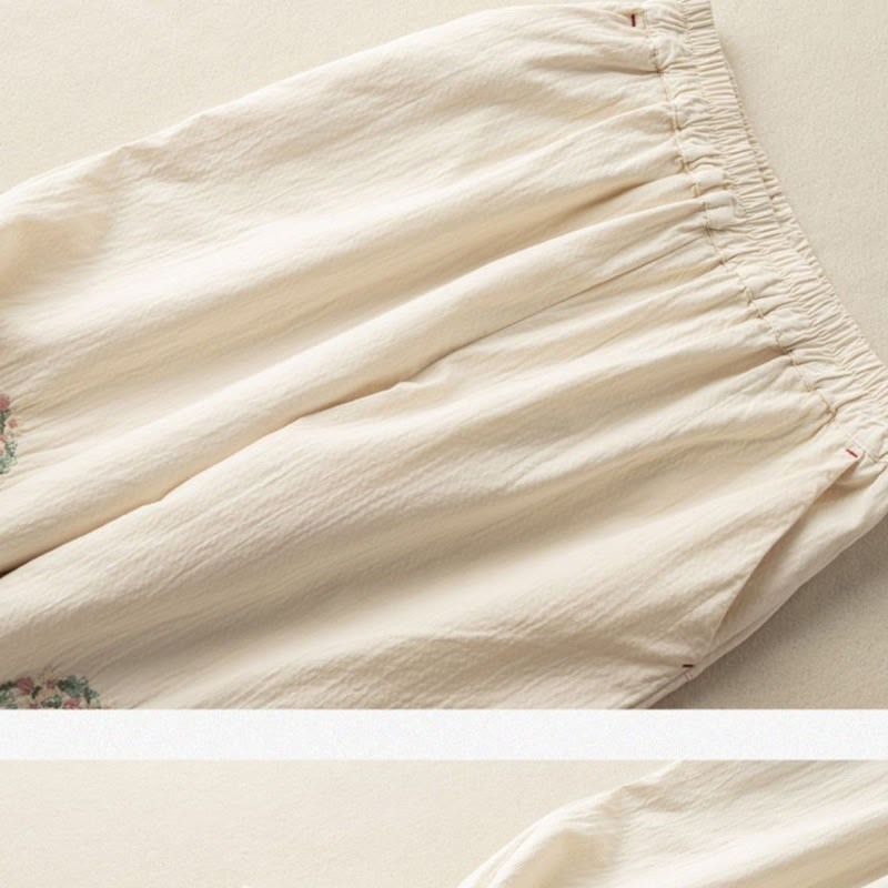 Buddha Stones Casual Lace Trim Embroidered Harem Pants With Pockets - image 8