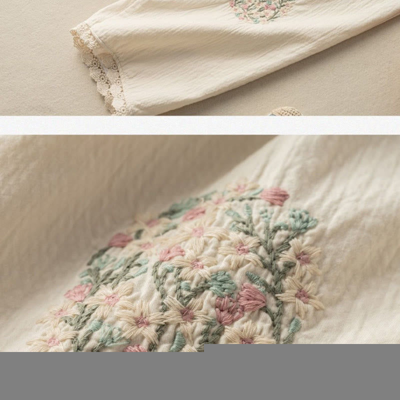 Buddha Stones Casual Lace Trim Embroidered Cotton Harem Pants With Pockets - image 10