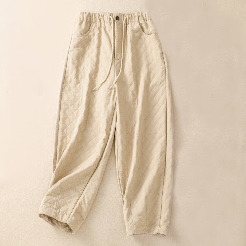 Buddha Stones Fall Winter Simple Plaid Cotton Drawstring Harem Pants With Pockets - Linen - US14，UK/AU18，EU46 (4XL) - image 6