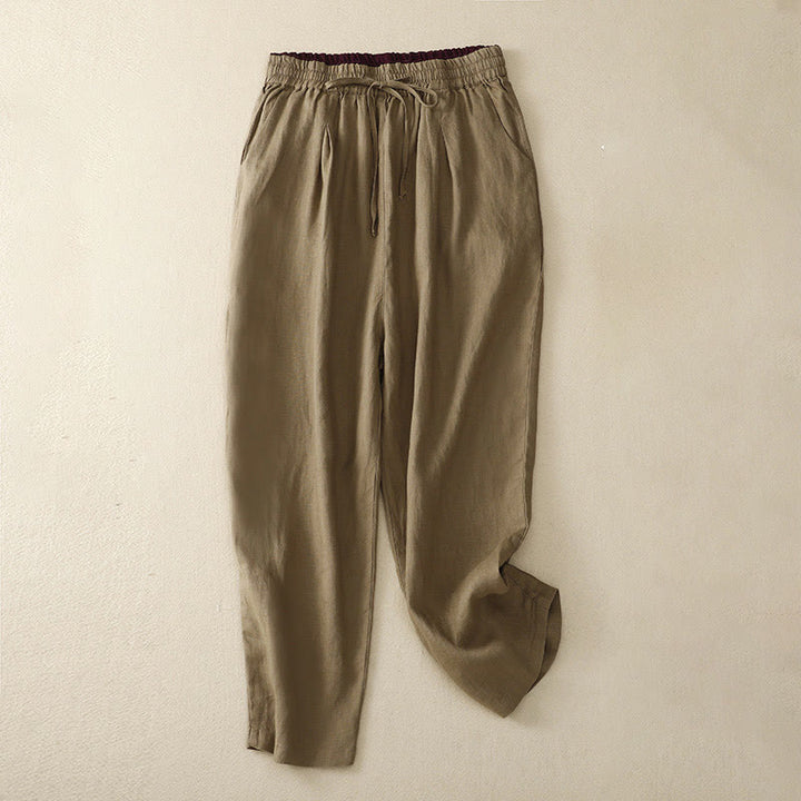 Buddha Stones Vintage High Waist Lace-up Cotton Linen Harem Pants With Pockets - DarkGoldenrod - US8-10，UK/AU12-14，EU40-42 (2XL) - image 0