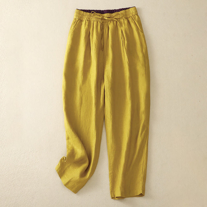 Buddha Stones Vintage High Waist Lace-up Cotton Linen Harem Pants With Pockets - Yellow - US8-10，UK/AU12-14，EU40-42 (2XL) - image 13