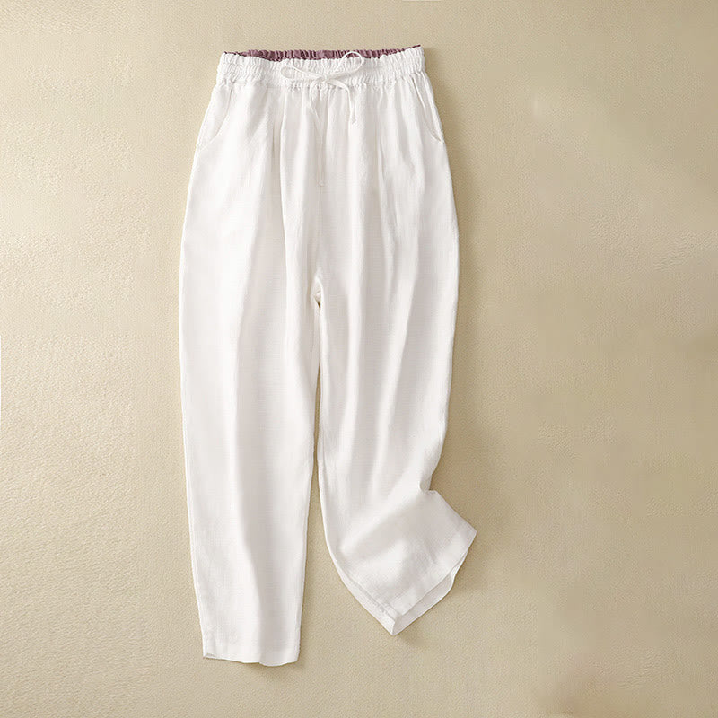 Buddha Stones Vintage High Waist Lace-up Cotton Linen Harem Pants With Pockets - White - US8-10，UK/AU12-14，EU40-42 (2XL) - image 19