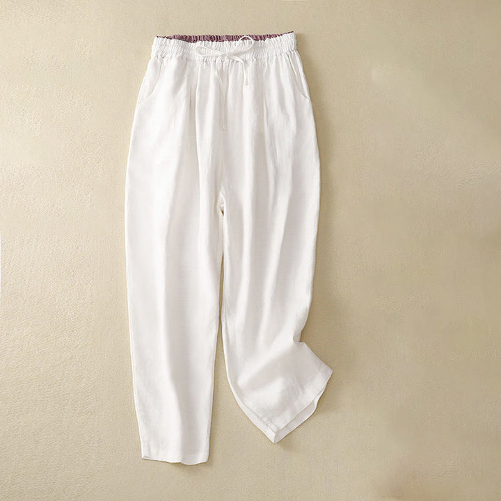 Buddha Stones Vintage High Waist Lace-up Cotton Linen Harem Pants With Pockets - White - US8-10，UK/AU12-14，EU40-42 (2XL) - image 19