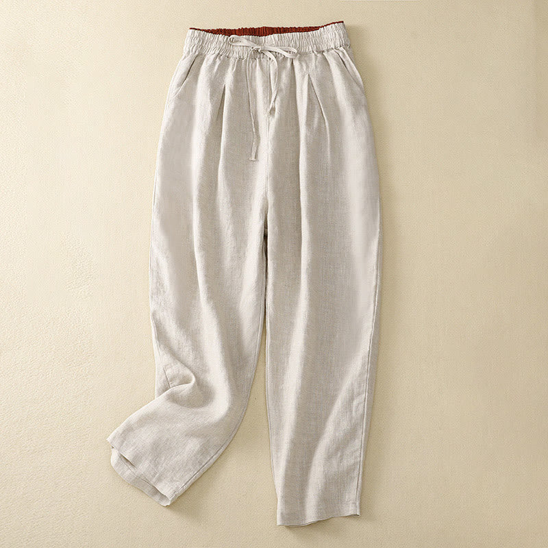 Buddha Stones Vintage High Waist Lace-up Cotton Linen Harem Pants With Pockets - Linen - US8-10，UK/AU12-14，EU40-42 (2XL) - image 25