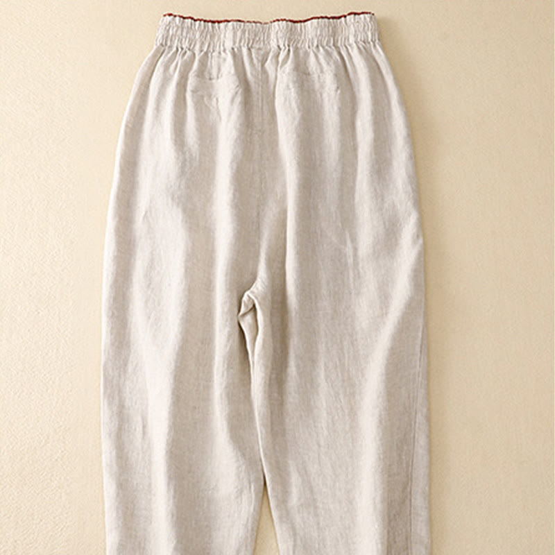 Buddha Stones Vintage High Waist Lace-up Cotton Linen Harem Pants With Pockets - image 32