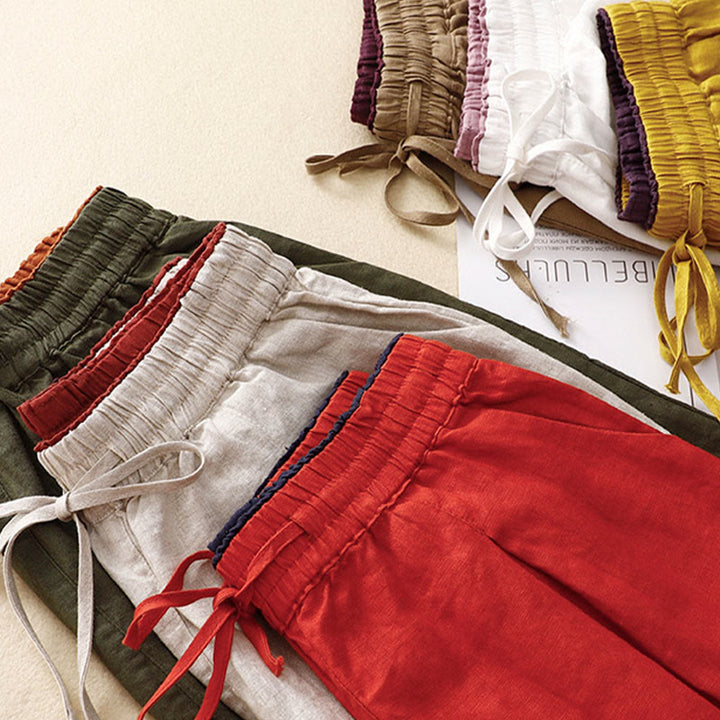 Buddha Stones Vintage High Waist Lace-up Cotton Linen Harem Pants With Pockets - image 43