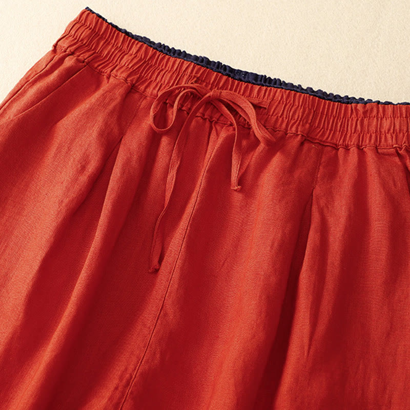 Buddha Stones Vintage High Waist Lace-up Cotton Linen Harem Pants With Pockets - image 8