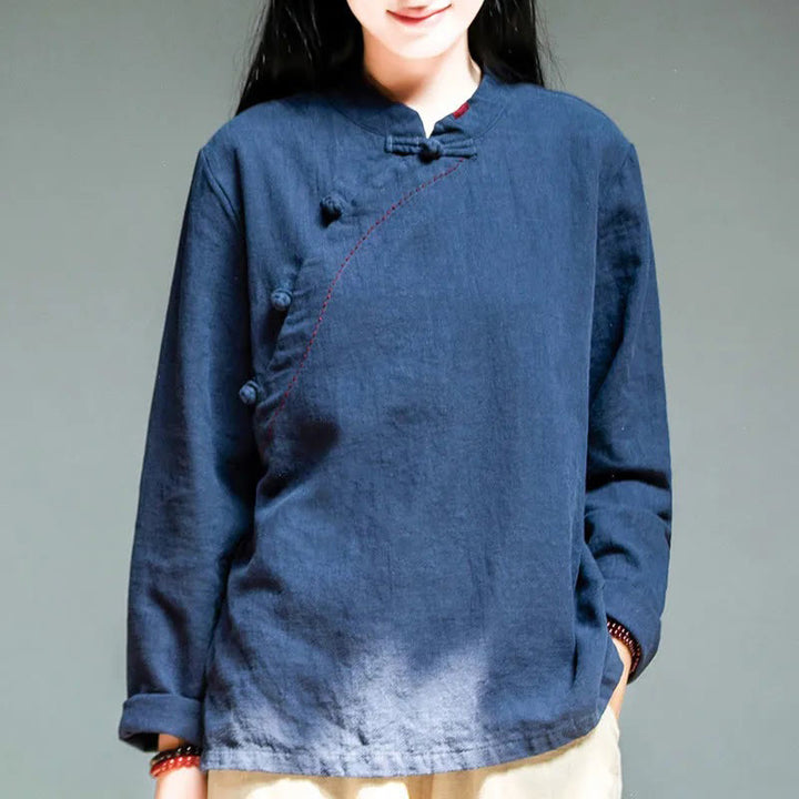 Buddha Stones Oblique Collar Knot button Cotton Loose Linen Clothing - MidnightBlue - US14，UK/AU18，EU46 (4XL) - image 16