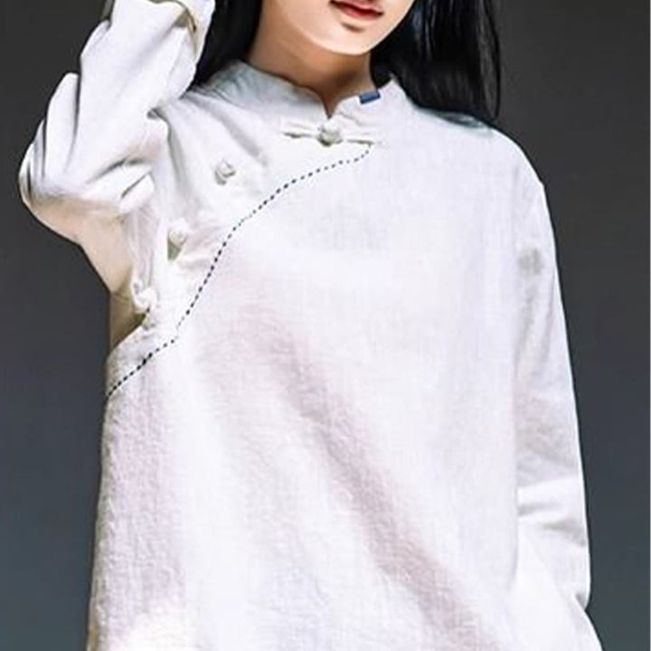 Buddha Stones Oblique Collar Knot button Cotton Loose Linen Clothing - image 13