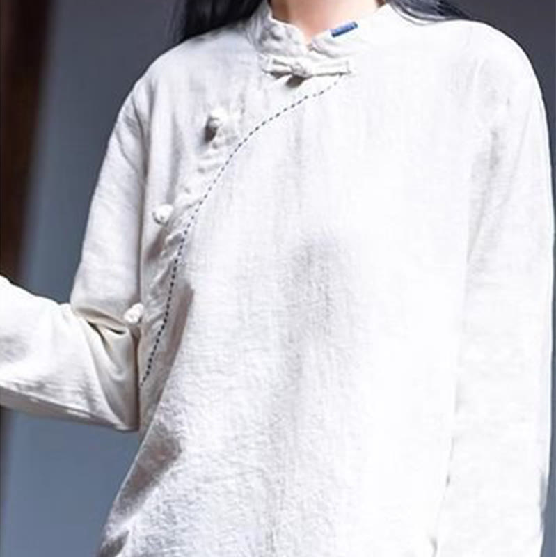 Buddha Stones Oblique Collar Knot button Cotton Loose Linen Clothing - image 15