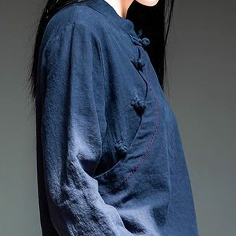 Buddha Stones Oblique Collar Knot button Cotton Loose Linen Clothing - image 18