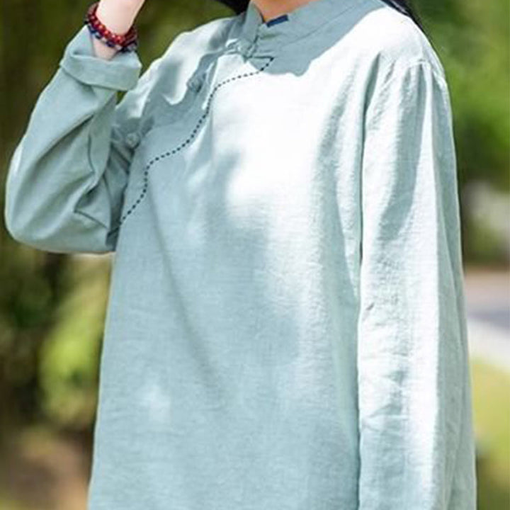 Buddha Stones Oblique Collar Knot button Cotton Loose Linen Clothing - image 3