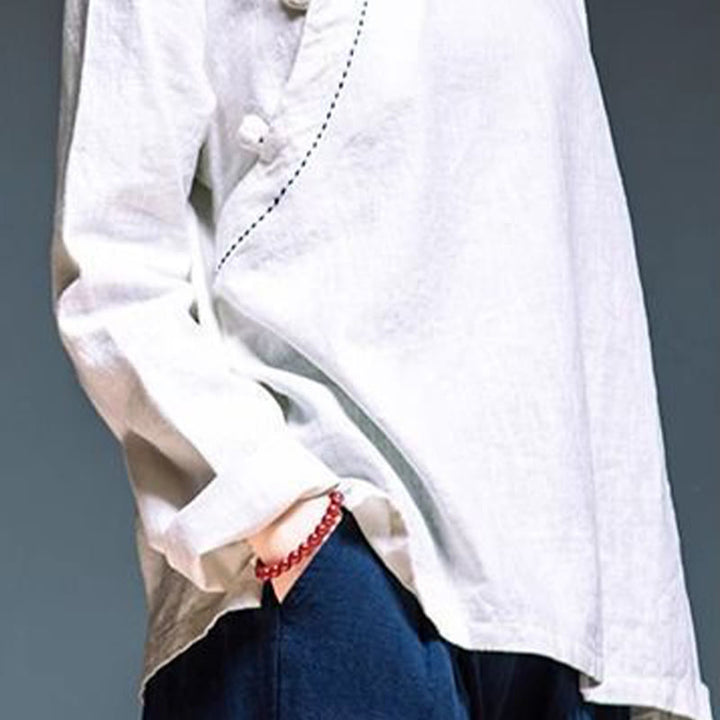 Buddha Stones Oblique Collar Knot button Cotton Loose Linen Clothing - image 14