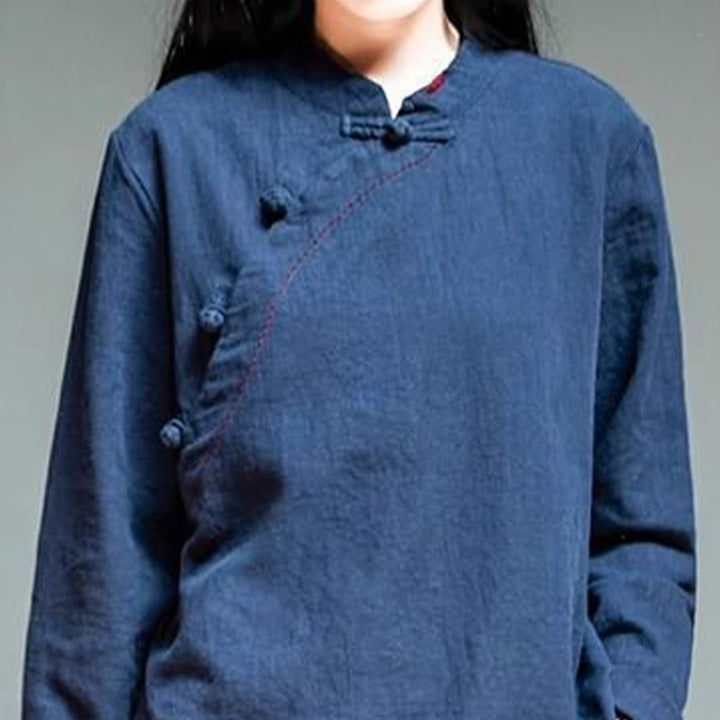 Buddha Stones Oblique Collar Knot button Cotton Loose Linen Clothing - image 19