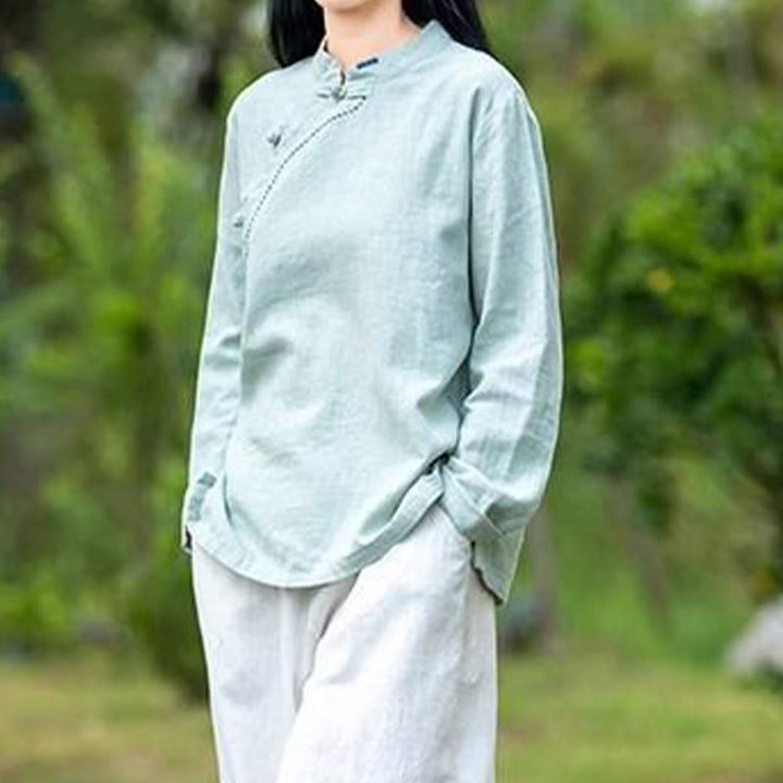 Buddha Stones Oblique Collar Knot button Cotton Loose Linen Clothing - image 5