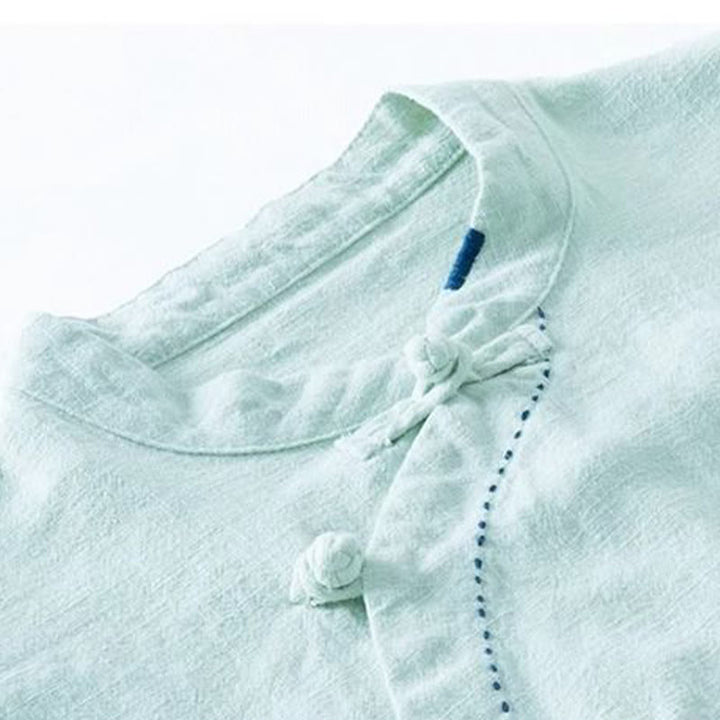 Buddha Stones Oblique Collar Knot button Cotton Loose Linen Clothing - image 6