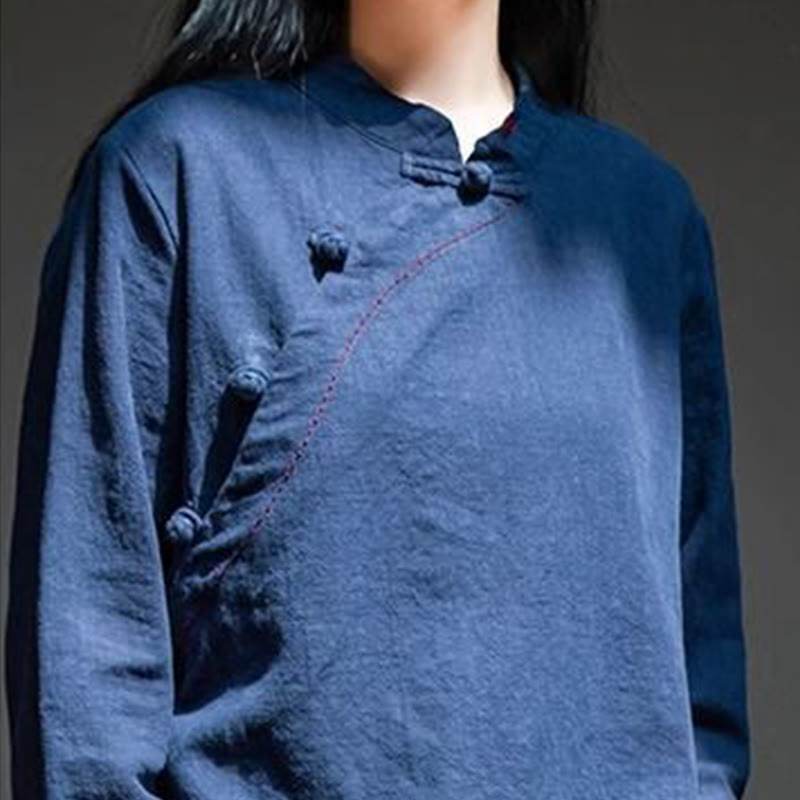Buddha Stones Oblique Collar Knot button Cotton Loose Linen Clothing - image 21