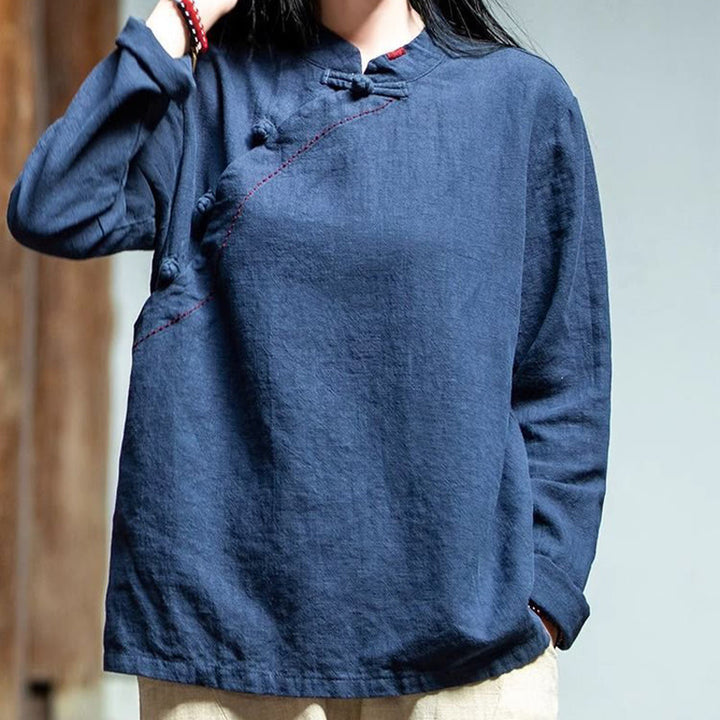 Buddha Stones Oblique Collar Knot button Cotton Loose Linen Clothing - image 22