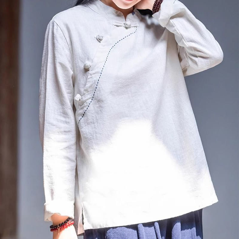 Buddha Stones Oblique Collar Knot button Cotton Loose Linen Clothing - image 12