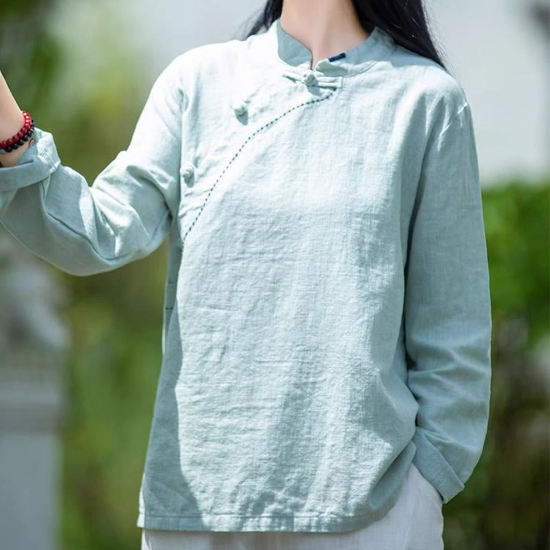 Buddha Stones Oblique Collar Knot button Cotton Loose Linen Clothing - image 4