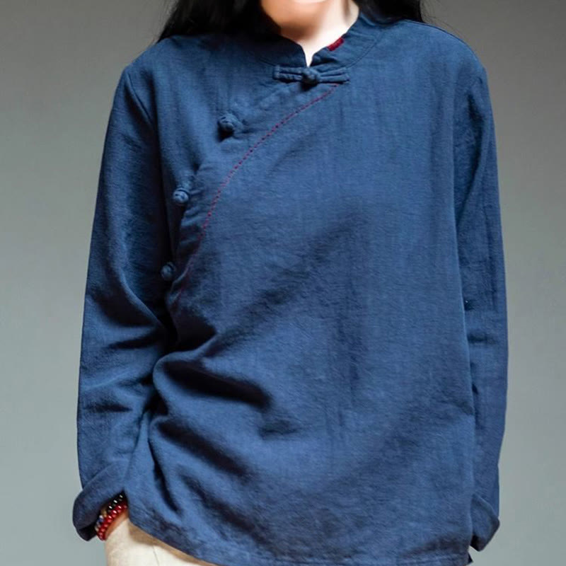 Buddha Stones Oblique Collar Knot button Cotton Loose Linen Clothing - image 17