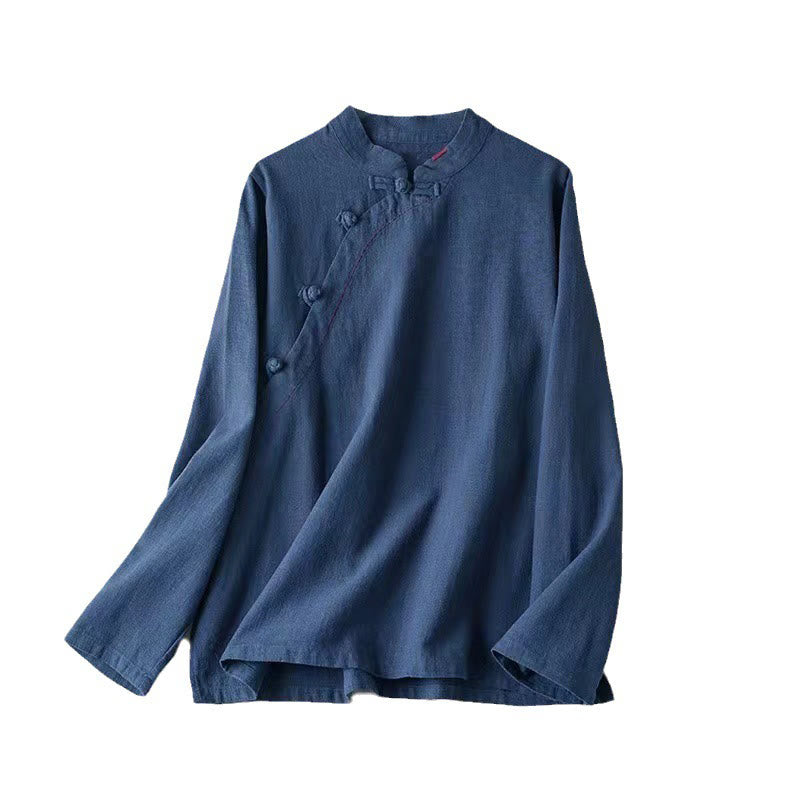 Buddha Stones Oblique Collar Knot button Cotton Loose Linen Clothing - image 23
