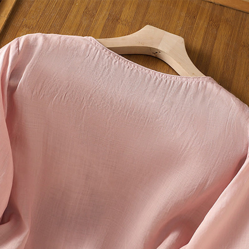 Buddha Stones Ethnic Embroidery Crew Neck Cotton Linen Pullover Clothing - image 26