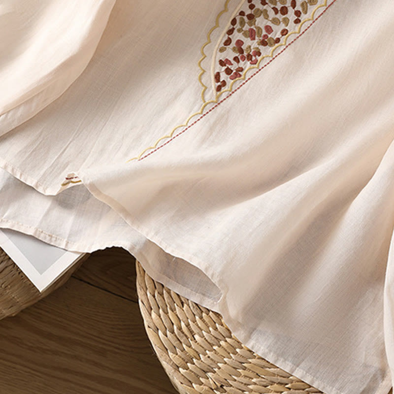 Buddha Stones Ethnic Embroidery Crew Neck Cotton Linen Pullover Clothing - image 29