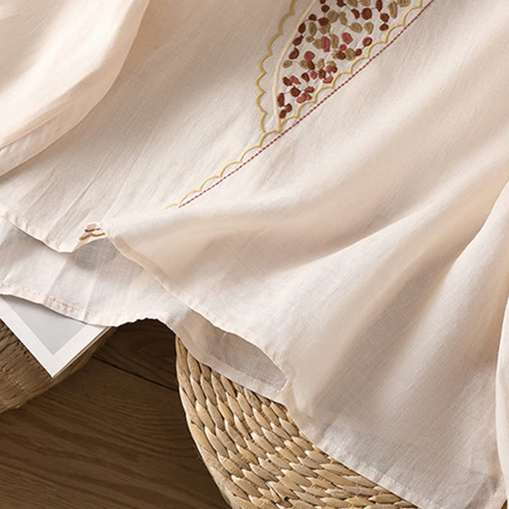 Buddha Stones Ethnic Embroidery Crew Neck Cotton Linen Pullover Clothing - image 29