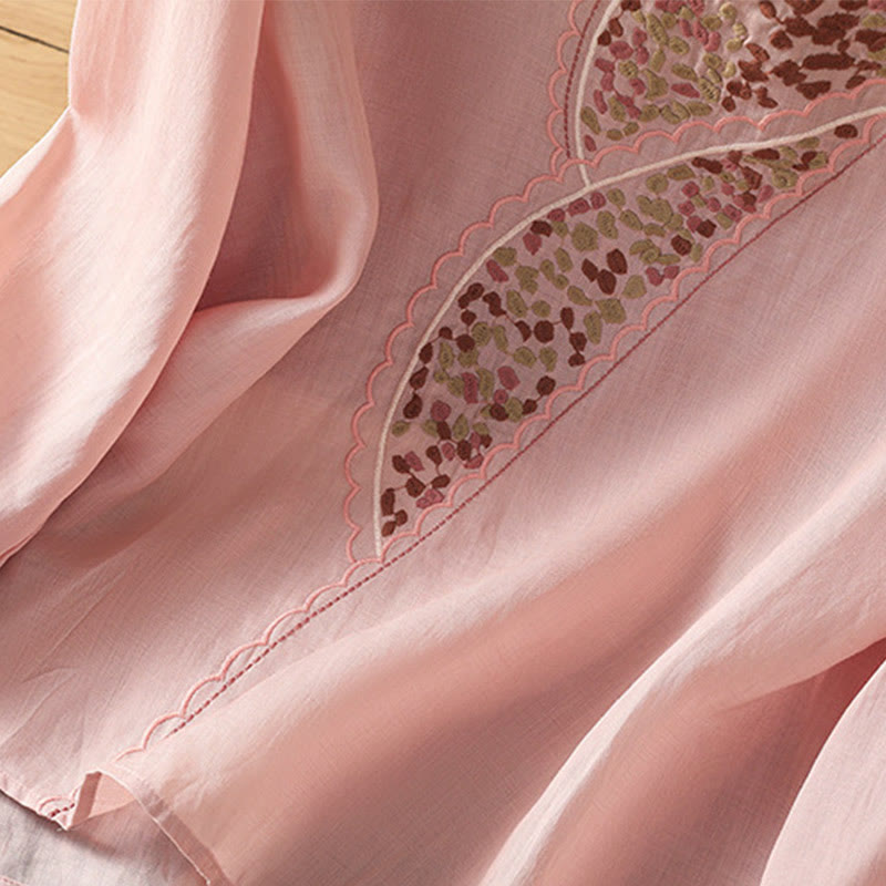 Buddha Stones Ethnic Embroidery Crew Neck Cotton Linen Pullover Clothing - image 22