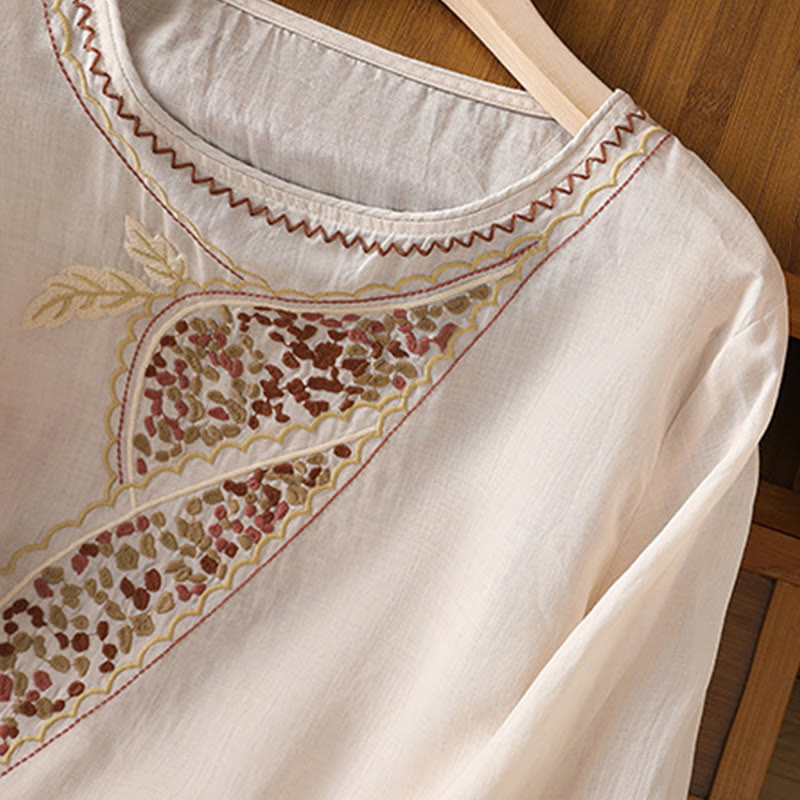 Buddha Stones Ethnic Embroidery Crew Neck Cotton Linen Pullover Clothing - image 27