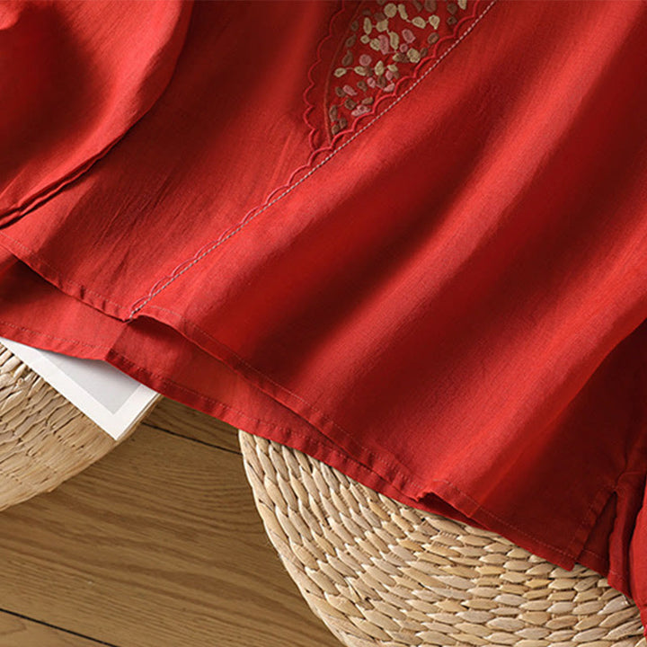 Buddha Stones Ethnic Embroidery Crew Neck Cotton Linen Pullover Clothing - image 15