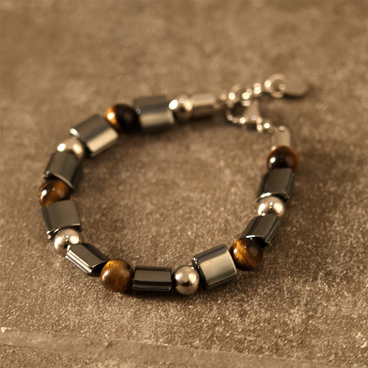 Buddha Stones Hematite Tiger Eye Picasso Jasper Support Buckle Chain Bracelet