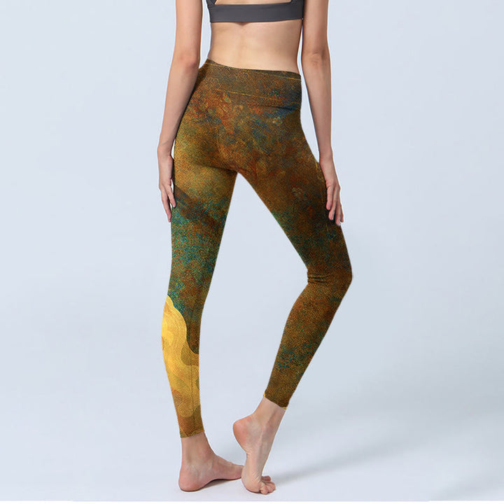 Buddha Stones Auspicious Clouds Print Lycra Fabric Fitness Leggings Women's Yoga Pants