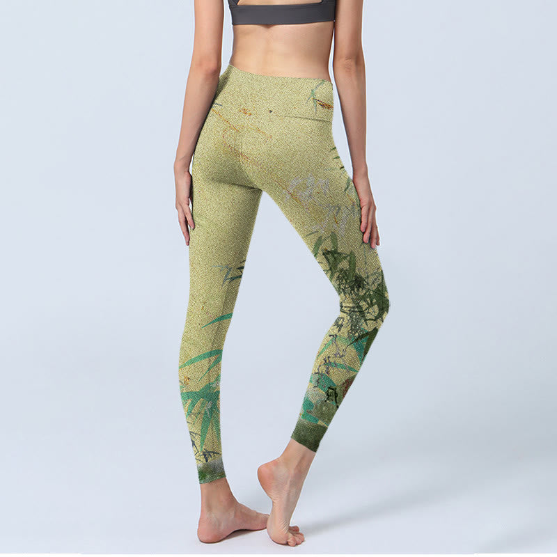 Buddha Stones Bamboo Print Lycra Fabric Fitness Leggings Women's Yoga Pants - image 4